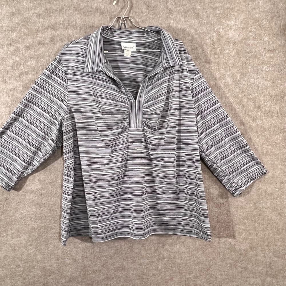 Fashion Bug Striped Metallic Knit Top Womens 22/24 Stretchy Y2K Minimalist